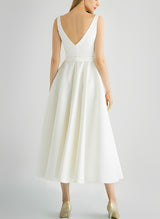 Square Neckline Sleeveless Chic A-line Satin Wedding Dress Pockets-Dbrbridal