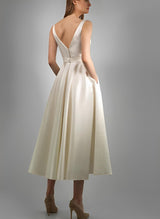 Square Neckline Sleeveless Chic A-line Satin Wedding Dress Pockets-Dbrbridal