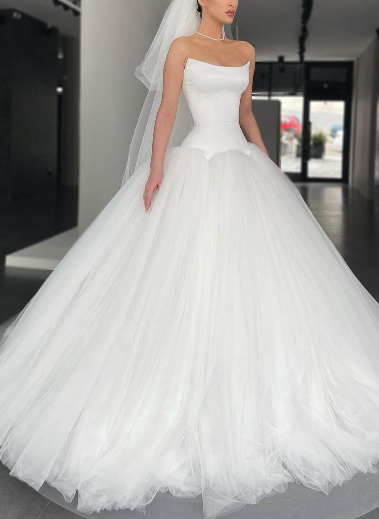 Strapless Ball-Gown Simple Retro style Wedding Dresses Strapless Ball-Gown Simple Retro style Wedding Dresses-Dbrbridal