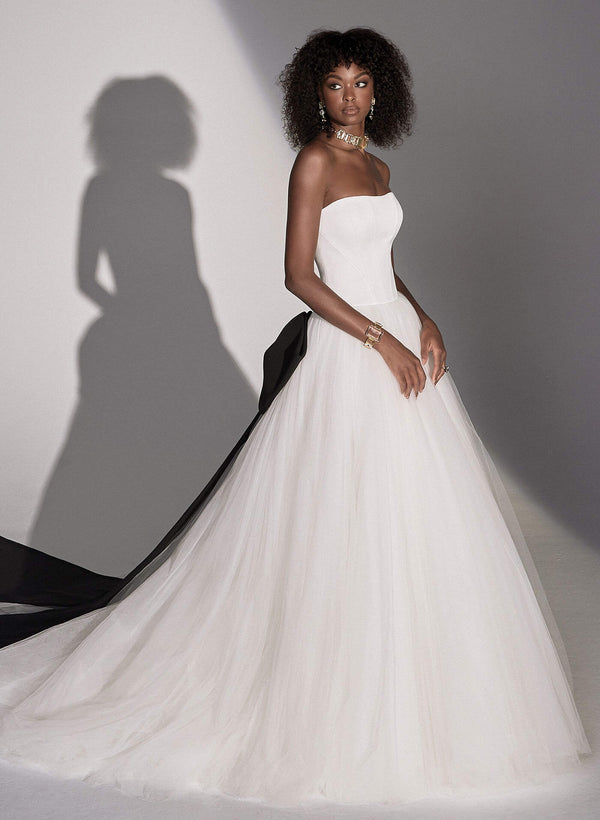 Strapless Ball-Gown Wedding Dresses Romantic Tulle Bow-Dbrbridal