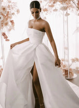 Strapless Court Train Satin Wedding Dresses Split Front-Dbrbridal