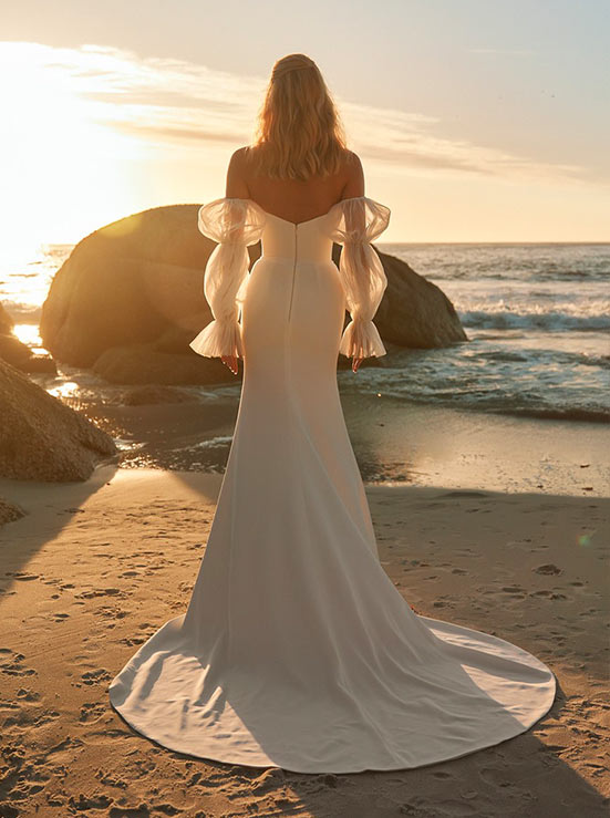 Strapless Flutter Sleeves Mermaid Fitted Wedding Dress-Dbrbridal