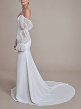 Strapless Flutter Sleeves Mermaid Fitted Wedding Dress-Dbrbridal