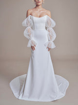 Strapless Flutter Sleeves Mermaid Fitted Wedding Dress-Dbrbridal