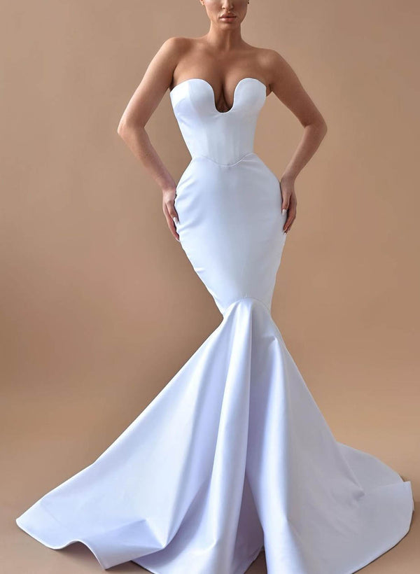 Strapless Mermaid Fitted Satin Wedding Dresses-Dbrbridal