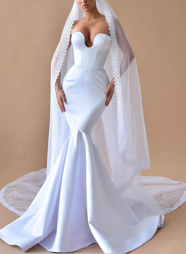 Strapless Mermaid Fitted Satin Wedding Dresses-Dbrbridal