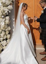 Strapless Satin Chic A-line Wedding Dress Court Train-Dbrbridal