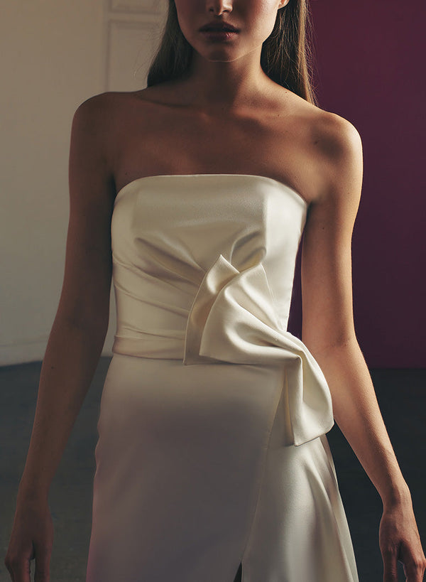 Strapless Satin Chic A-line Wedding Dresses-Dbrbridal