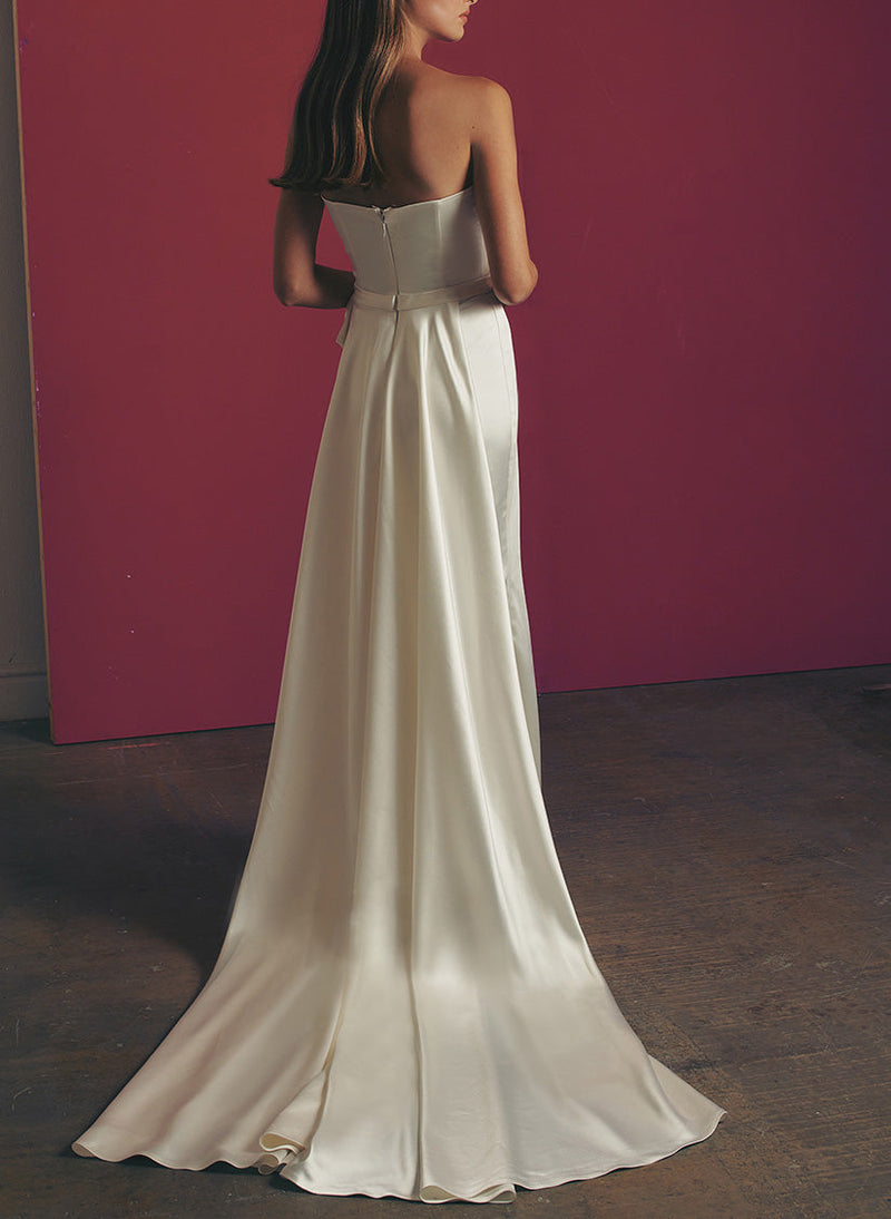 Strapless Satin Chic A-line Wedding Dresses-Dbrbridal