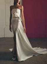 Strapless Satin Chic A-line Wedding Dresses-Dbrbridal