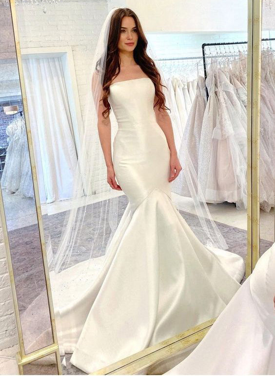 Strapless Satin Wedding Dresses Mermaid Fitted-Dbrbridal