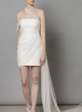 Strapless Short Satin Tulle Wedding Dresses-Dbrbridal