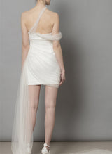 Strapless Short Satin Tulle Wedding Dresses-Dbrbridal