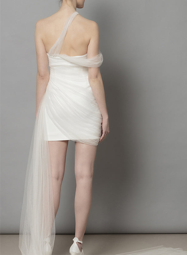 Strapless Short Satin Tulle Wedding Dresses-Dbrbridal