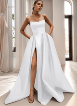 Strapless Sleeveless Satin Ball-Gown Wedding Dresses Split Front Floor-Length-Dbrbridal