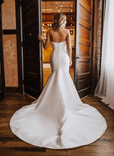 Strapless Sleeveless Sweep Train Satin Wedding Dress-Dbrbridal