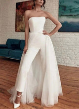 Strapless Sleeveless Sweep Train Wedding Dresses Jumpsuit Pantsuit-Dbrbridal