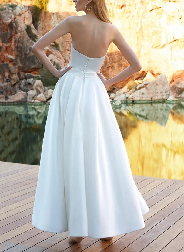 Strapless Wedding Dresses Satin Pockets-Dbrbridal