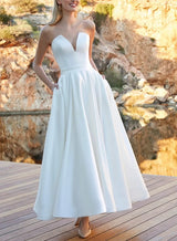 Strapless Wedding Dresses Satin Pockets-Dbrbridal