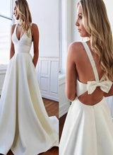 Stretch Crepe Sleeveless V-neck Wedding Dress Chic A-line Silhouette Ruffles Sweep Train-Dbrbridal