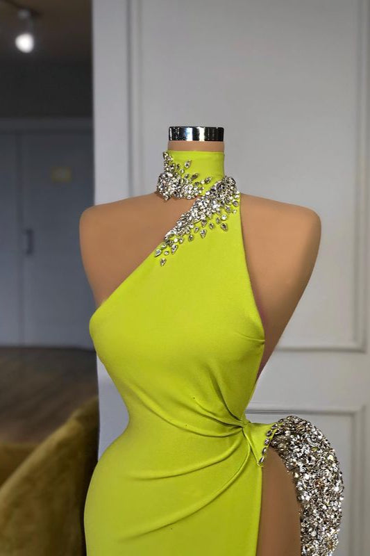 Stunning Ginger yellow Neck Glamorous high side-cut Long Evening Dress Triangle-Dbrbridal