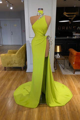 Stunning Ginger yellow Neck Glamorous high side-cut Long Evening Dress Triangle-Dbrbridal