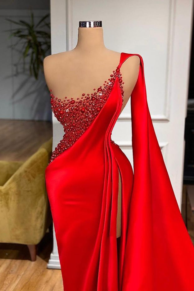 Stunning Red Stones High split mermaid Evening Dress Sleeveless-Dbrbridal