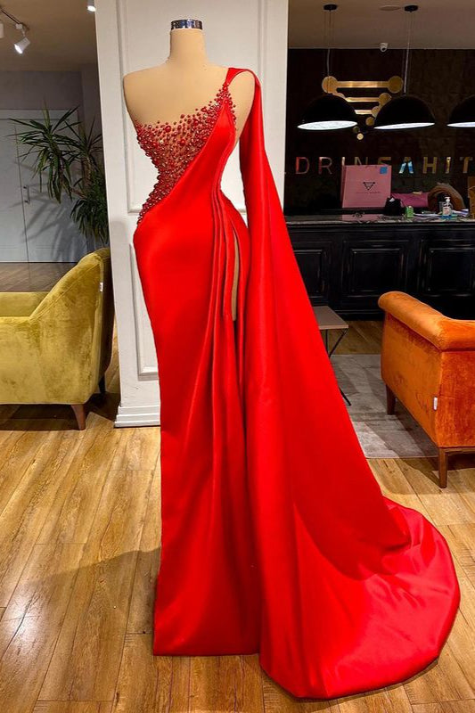 Stunning Red Stones High split mermaid Evening Dress Sleeveless-Dbrbridal