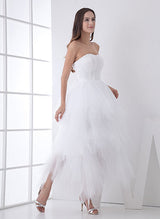 Stunning White Strapless Satin High Low Wedding Dress-Dbrbridal