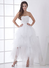 Stunning White Strapless Satin High Low Wedding Dress-Dbrbridal