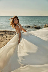 Summer Beach Ball-Gown Wedding Dress Beaded V-neck Open Back-Dbrbridal