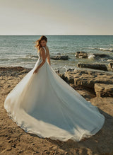 Summer Beach Ball-Gown Wedding Dress Beaded V-neck Open Back-Dbrbridal