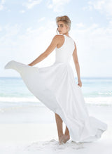 Summer Beach Chic A-line Wedding Dresses High Low Hem Satin Scoop Neck-Dbrbridal