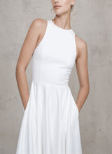 Summer Beach Chic A-line Wedding Dresses High Low Hem Satin Scoop Neck-Dbrbridal