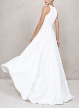 Summer Beach Chic A-line Wedding Dresses High Low Hem Satin Scoop Neck-Dbrbridal