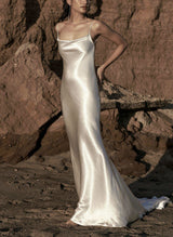 Summer Beach Open Back Silk Like Satin Wedding Dresses-Dbrbridal