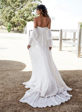 Sweep Train Chiffon Wedding Dresses Chic A-line Strapless Long Sleeves-Dbrbridal