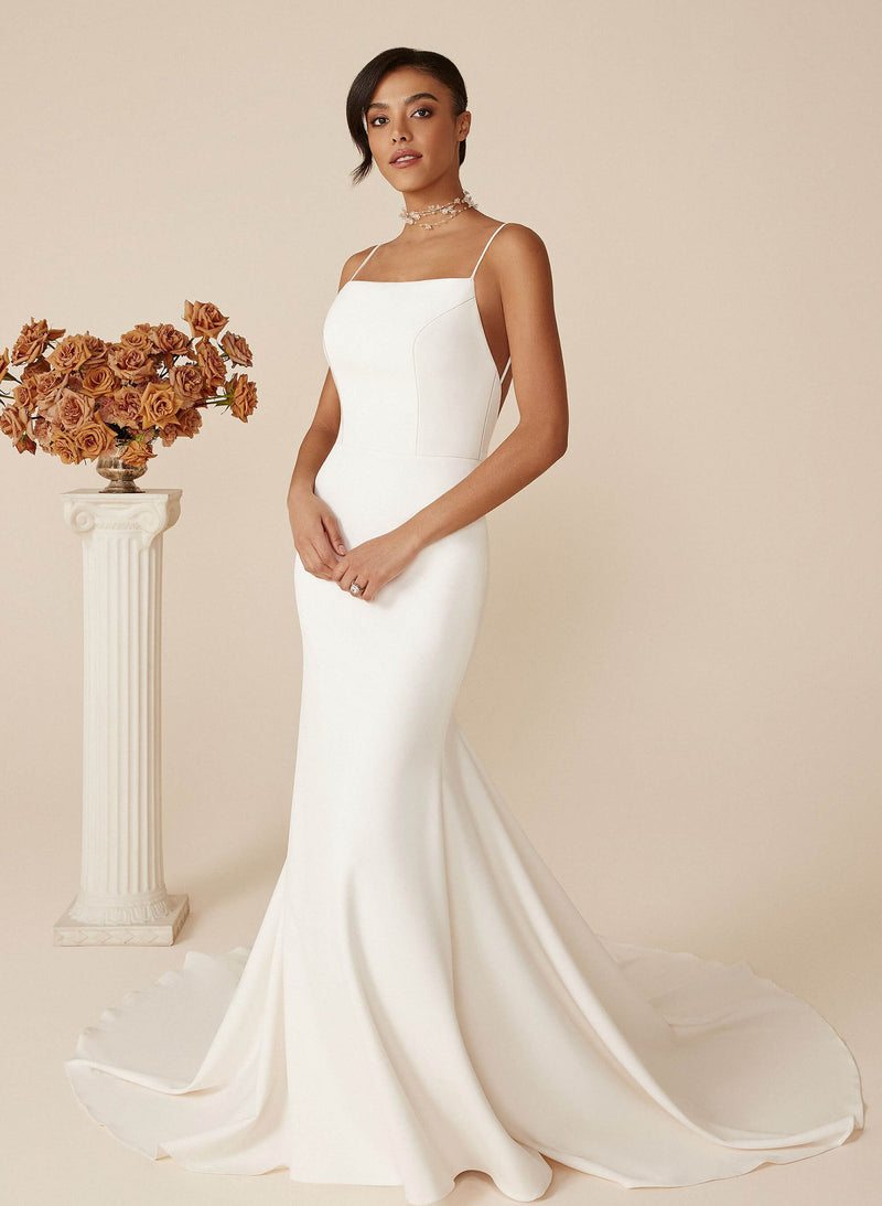 Sweep Train Open Back Mermaid Fitted Wedding Dresses-Dbrbridal