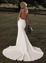 Sweep Train Open Back Mermaid Fitted Wedding Dresses-Dbrbridal