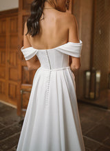 Sweep Train Satin Panel Wedding Dress Split Front-Dbrbridal