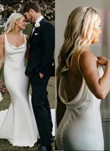 Sweep Train Spaghetti Straps Wedding Dress Mermaid Fitted Square Neckline-Dbrbridal