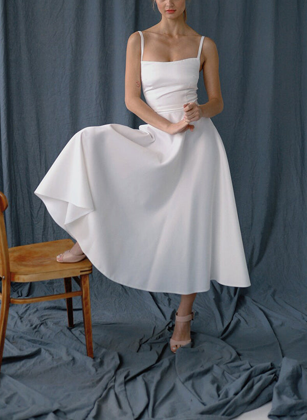 Sweet Little White Satin Wedding Dresses Chic A-line Square Neckline-Dbrbridal