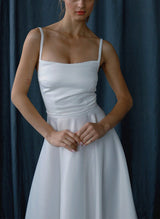 Sweet Little White Satin Wedding Dresses Chic A-line Square Neckline-Dbrbridal