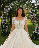 Sweetheart Long Ivory Princess Long Sleeves Appliques Bridal Wear Long-Dbrbridal