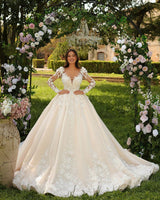 Sweetheart Long Ivory Princess Long Sleeves Appliques Bridal Wear Long-Dbrbridal