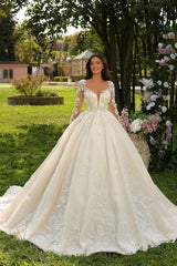 Sweetheart Long Ivory Princess Long Sleeves Appliques Bridal Wear Long-Dbrbridal