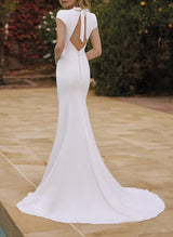 Trumpet Mermaid Fitted Silk Like Satin Wedding Dresses Back Hole-Dbrbridal