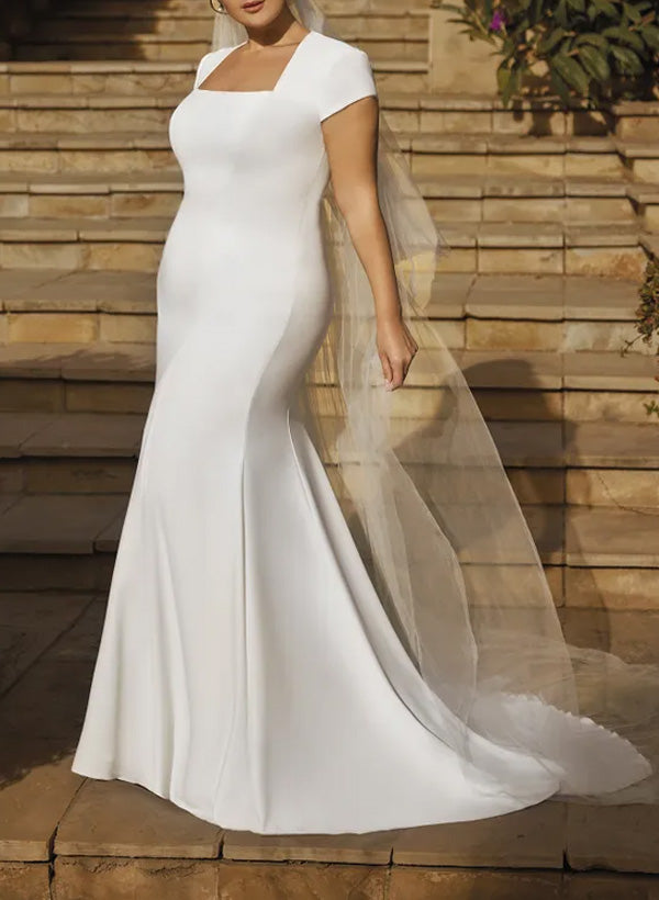 Trumpet Mermaid Fitted Silk Like Satin Wedding Dresses Back Hole-Dbrbridal