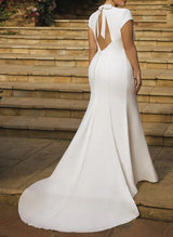 Trumpet Mermaid Fitted Silk Like Satin Wedding Dresses Back Hole-Dbrbridal