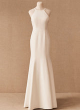 Trumpet Mermaid Fitted Sleeveless Halter Elastic Satin Sweep Train Wedding Dresses Bows-Dbrbridal